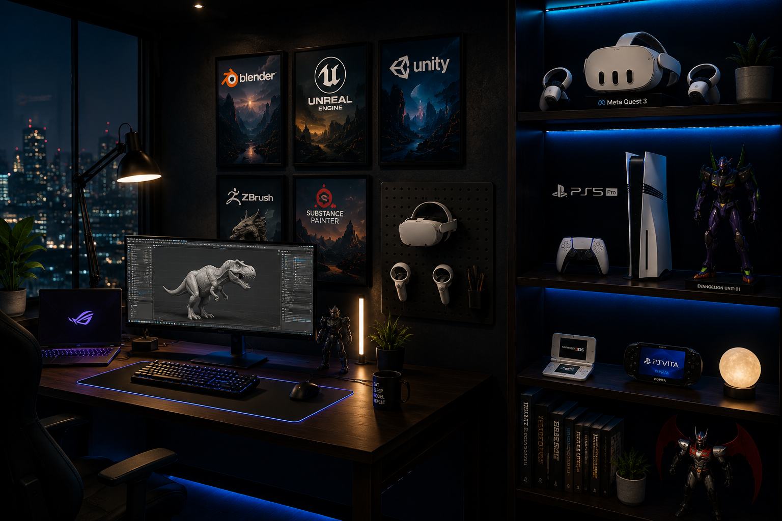 Creative workstation for XR, games, 3D art, and interactive development