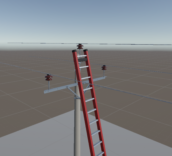 Modelo 3D de poste eléctrico simple con estructura y aisladores